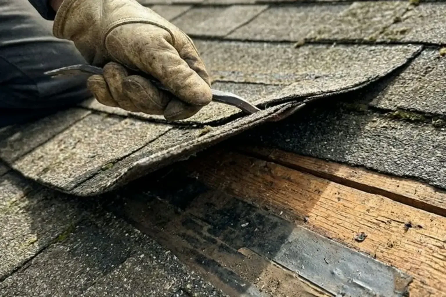 Roofing contractor repairing damaged shingles on a Provo, Utah home